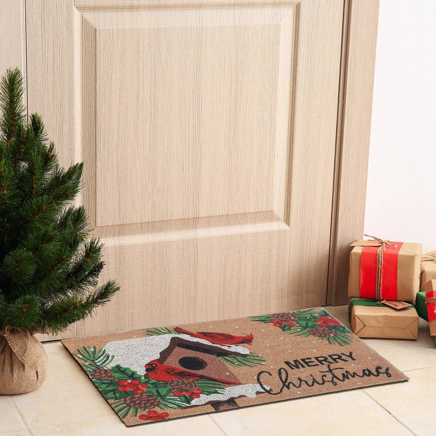 COIR DOOR MAT (CARDINALS - MERRY CHRISTMAS)