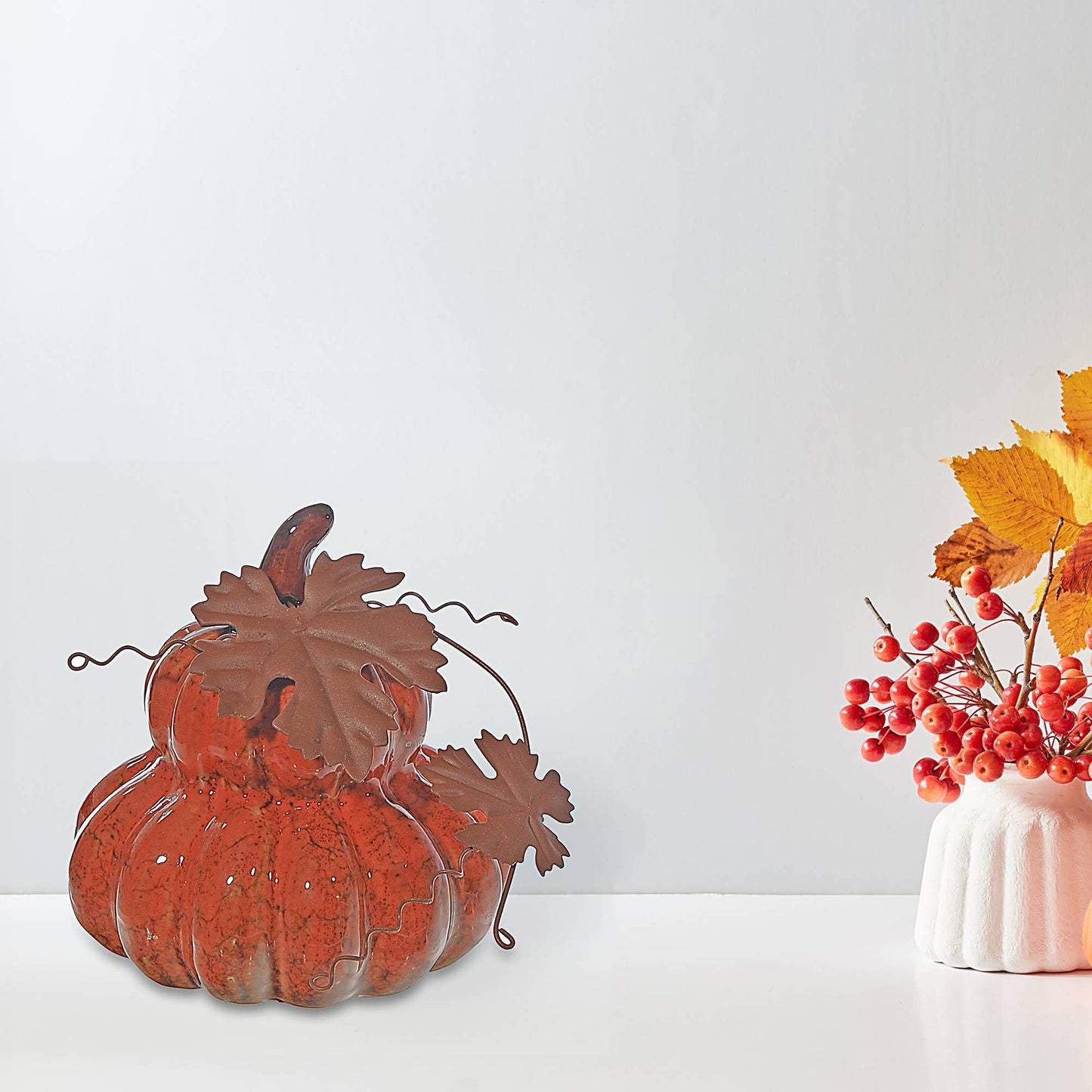 PORCELAIN STACKED PUMPKIN DECOR (ORANGE)