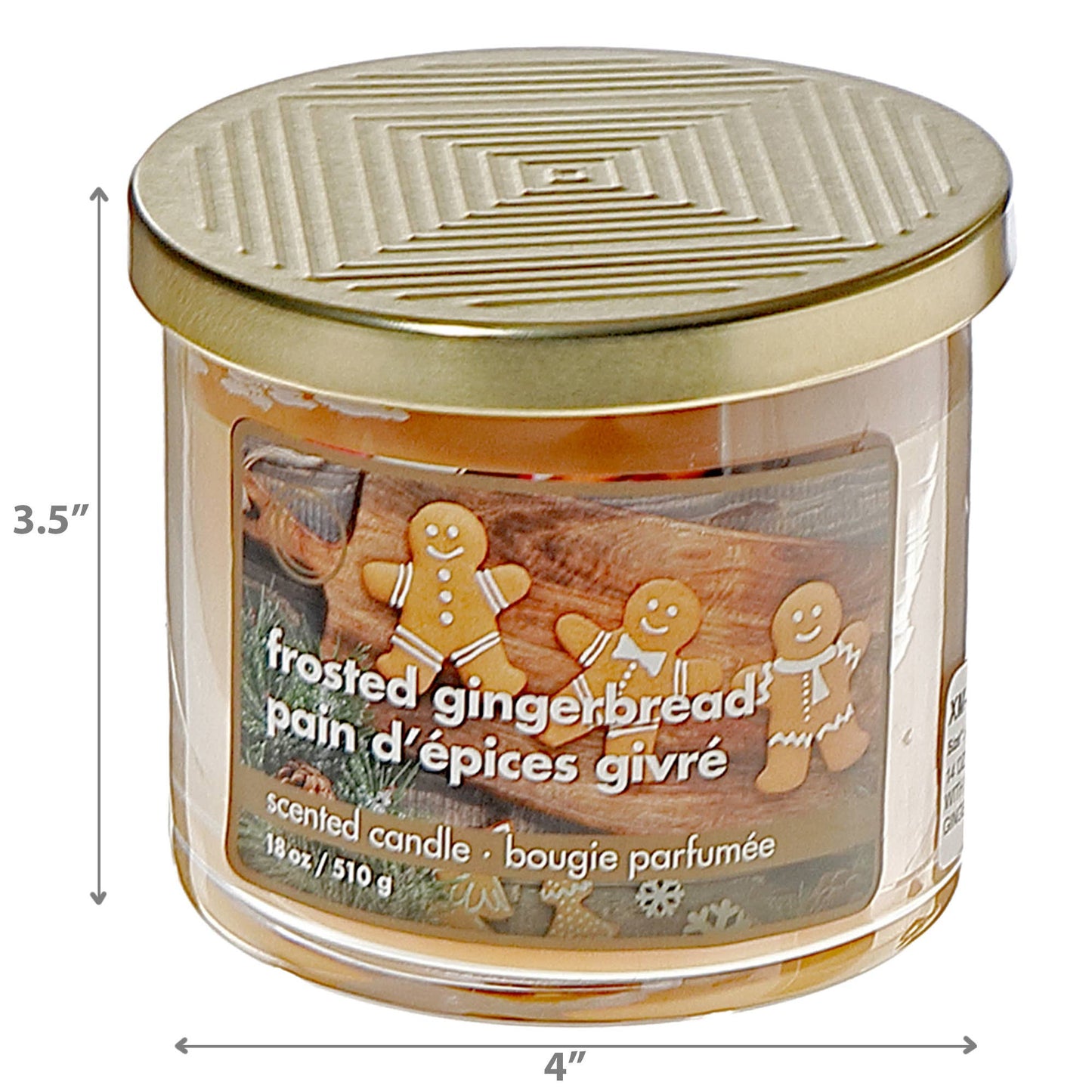 14 OZ 3 WICK JAR CANDLE WITH METAL LID (FROSTED GINGERBREAD)