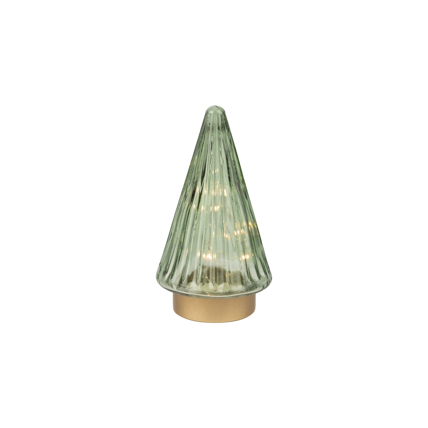 A23651-Gls cone tree TBLpce,LED,grn text,gld mtl base,7.75in