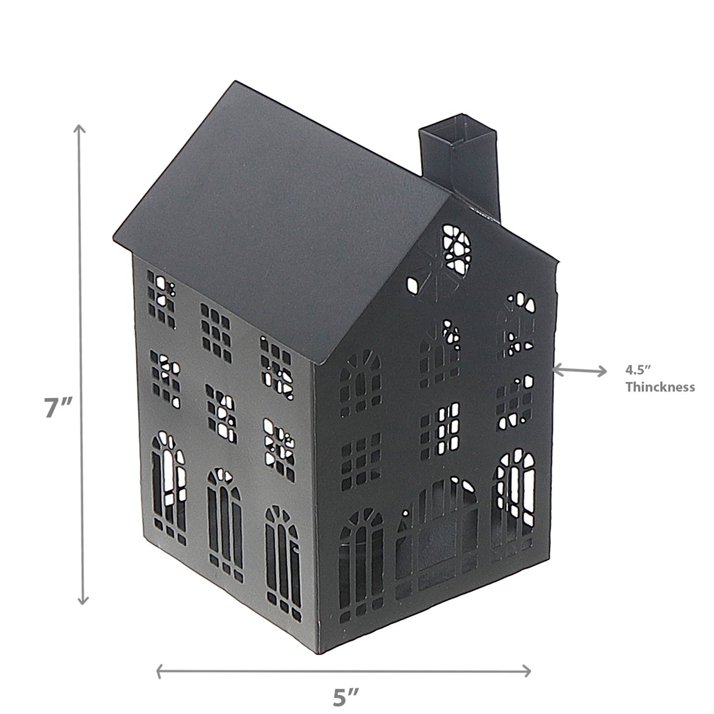 BLACK METAL HOUSE TEALIGHT HOLDER (MEDIUM)