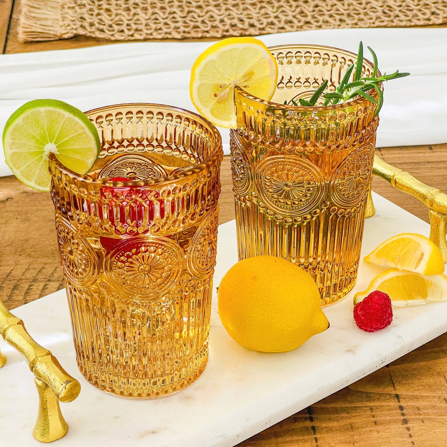Vintage Textured Amber Drinking Glasses (Set of 6)