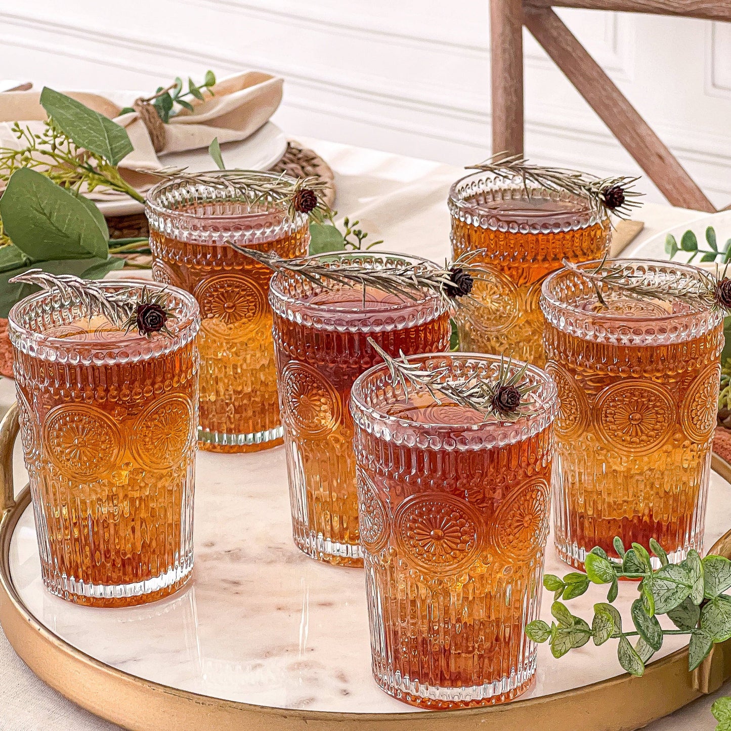 Vintage Textured Clear Drinking Glasses
