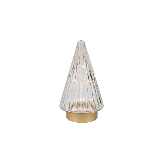 A23650-Gls cone tree TBLpce,LED,clr text,gld mtl base,7.75in