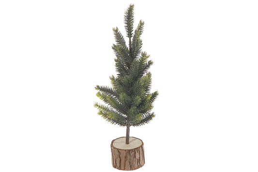 PINE TREE WITH WOODEN LOG BASE (12")