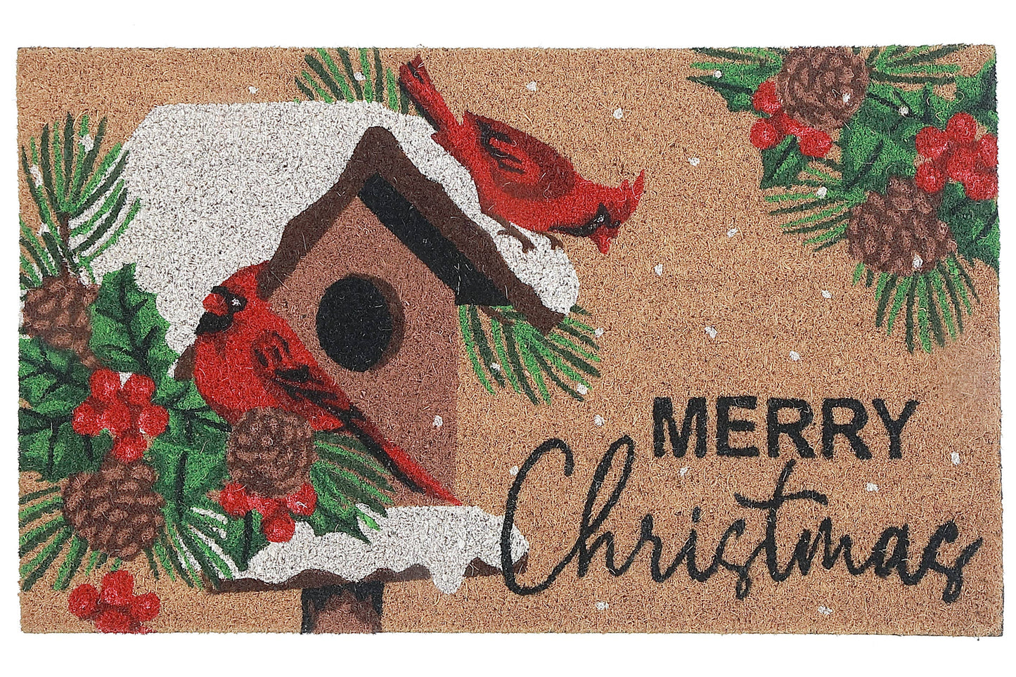 COIR DOOR MAT (CARDINALS - MERRY CHRISTMAS)