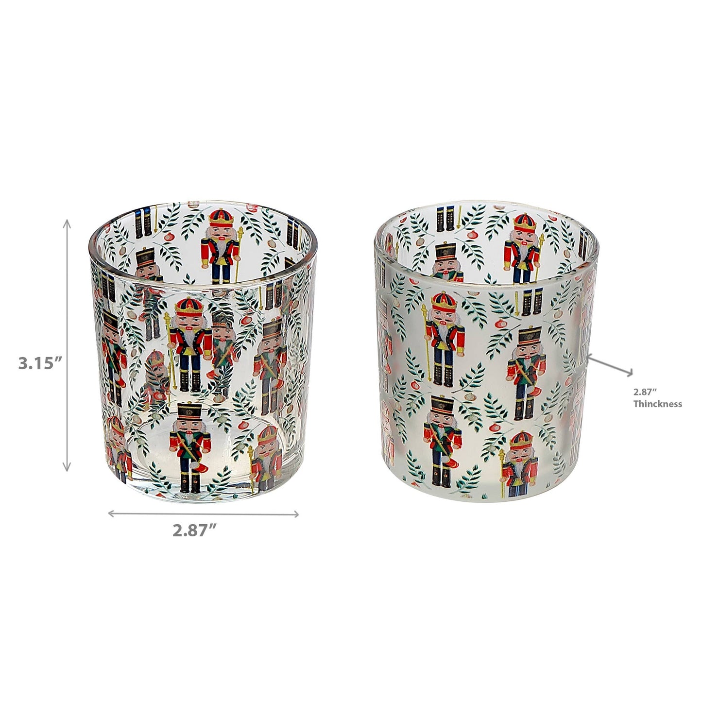 GLASS TEALIGHT HOLDERS WITH DECAL (NUTCRACKER) (ASSTD)