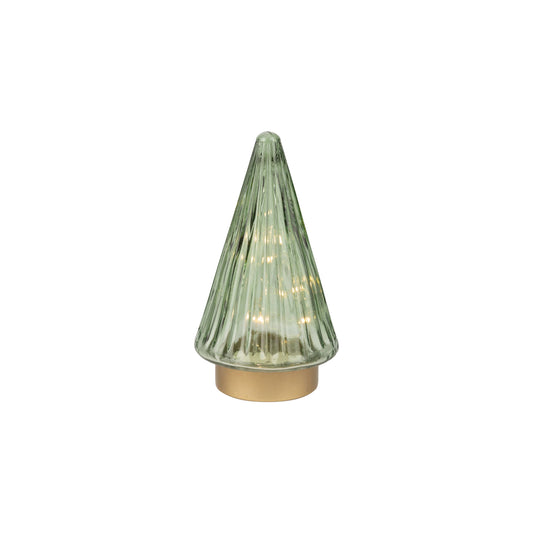 A23651-Gls cone tree TBLpce,LED,grn text,gld mtl base,7.75in