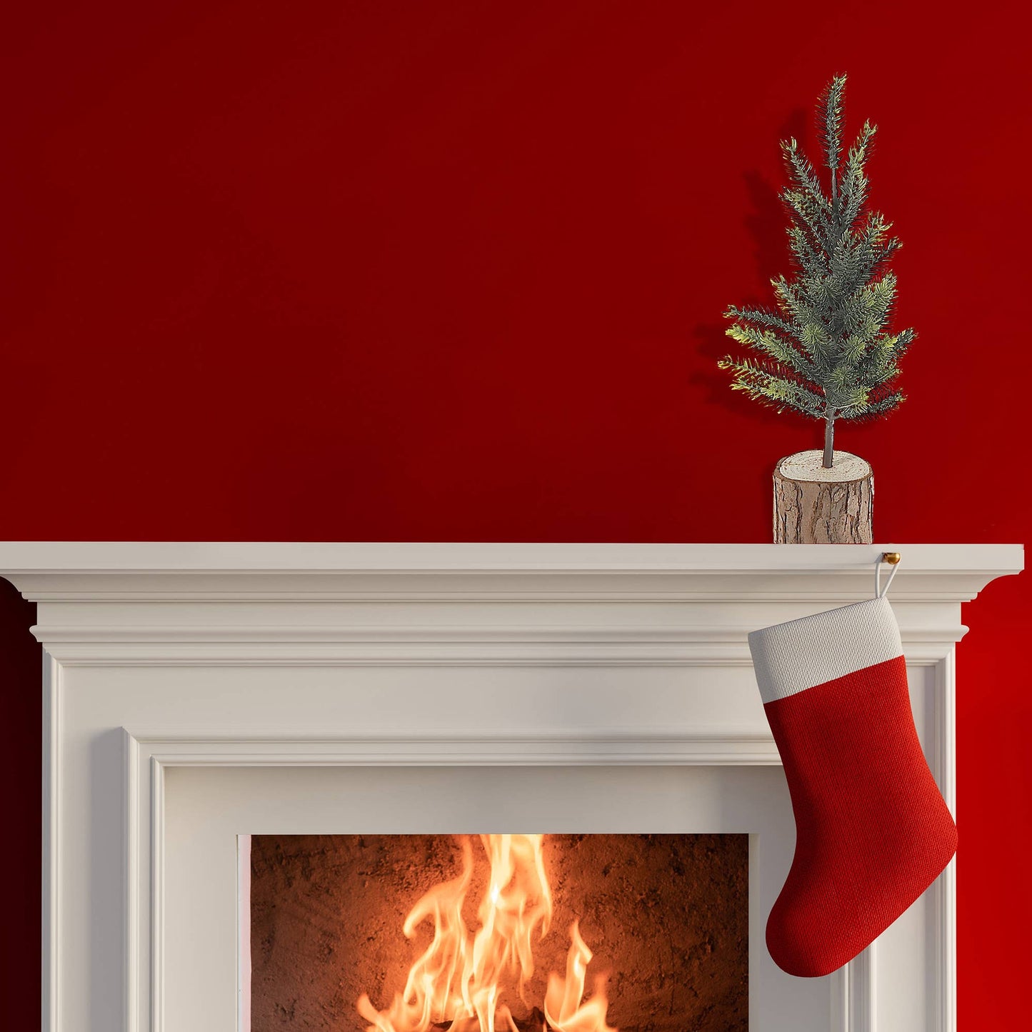 PINE TREE WITH WOODEN LOG BASE (12")