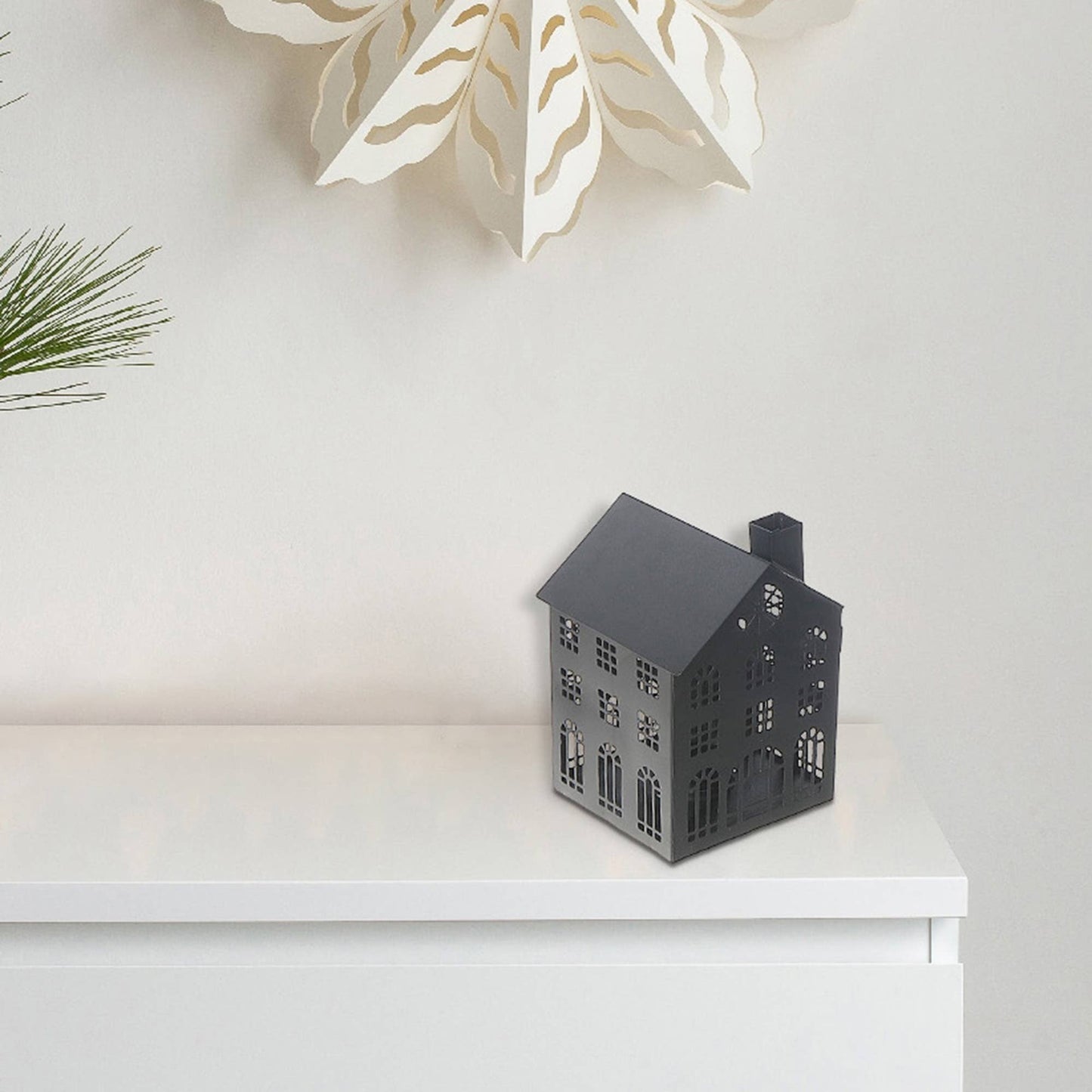 BLACK METAL HOUSE TEALIGHT HOLDER (MEDIUM)
