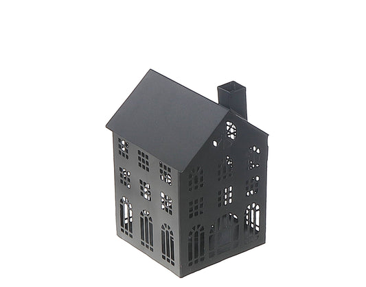 BLACK METAL HOUSE TEALIGHT HOLDER (MEDIUM)