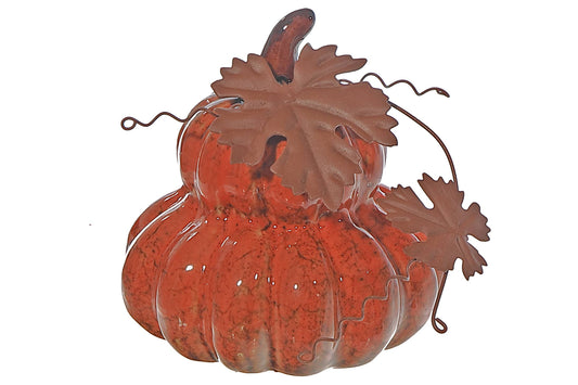 PORCELAIN STACKED PUMPKIN DECOR (ORANGE)