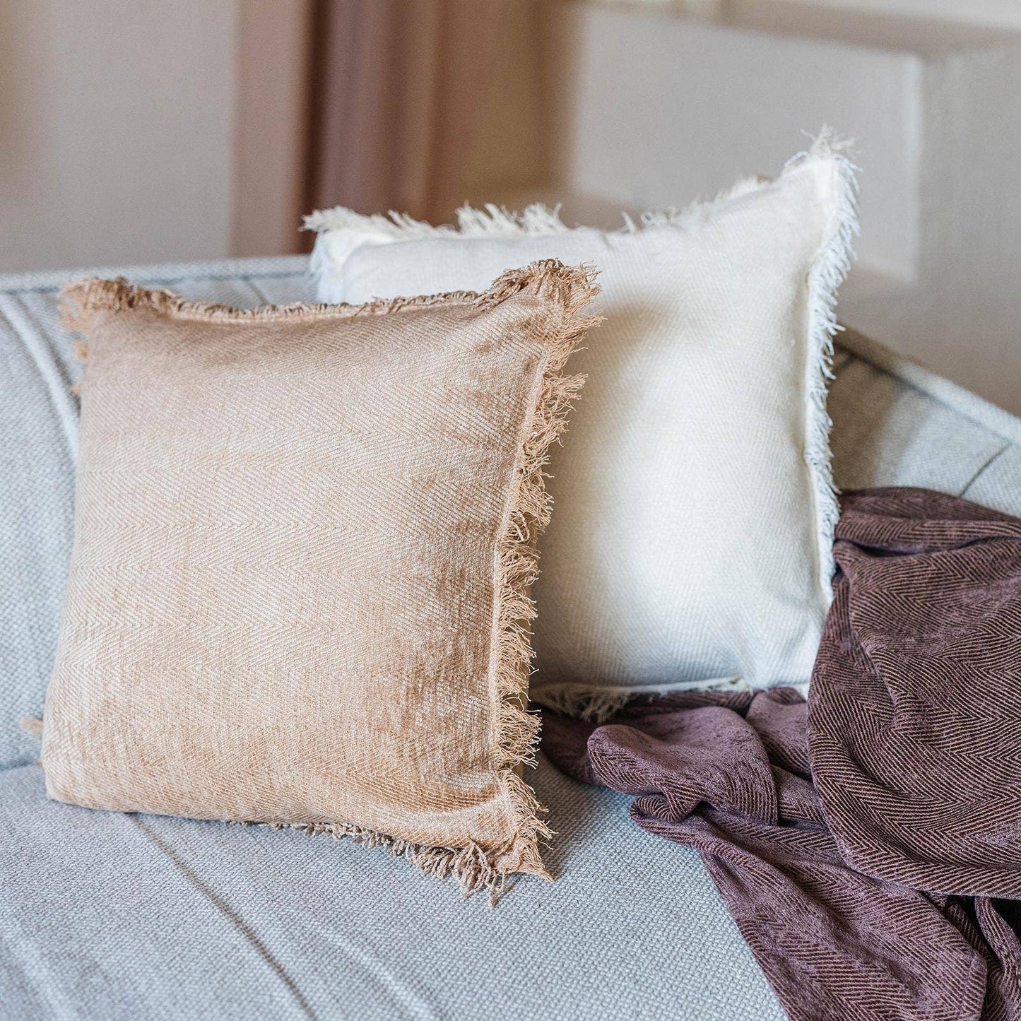 18" x 18" Cotton Cushion Cover with Frayed Edges'