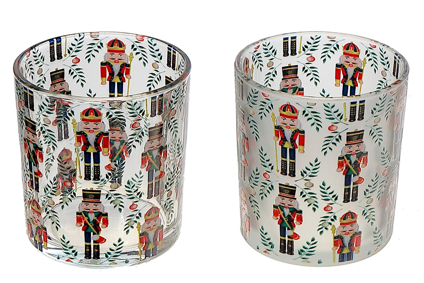 GLASS TEALIGHT HOLDERS WITH DECAL (NUTCRACKER) (ASSTD)
