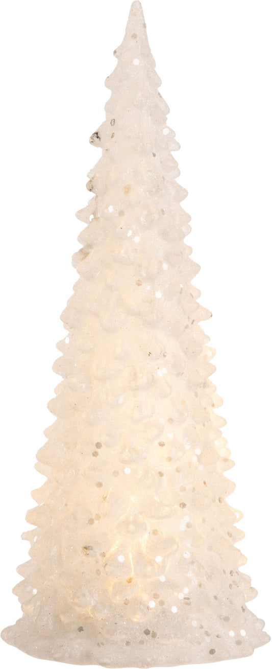A49163-Silver glittered wht Christmas tree/LED light 8.75 in