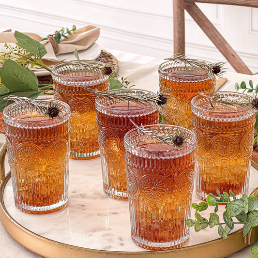 Vintage Textured Clear Drinking Glasses